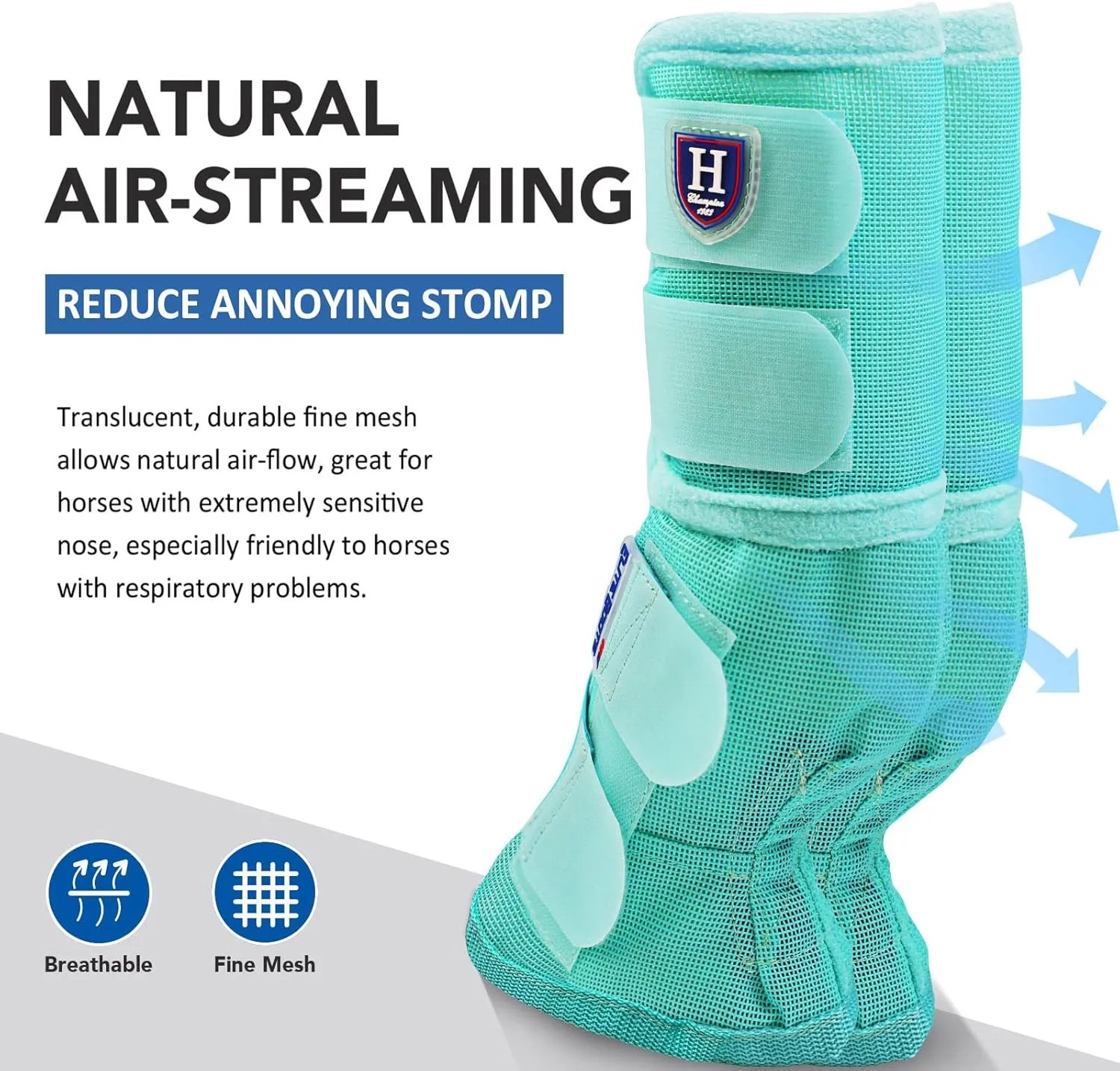 Harrison Howard Horse Fly Boots Perfect Contoured Fit Leg Guards Dense Mesh Boots with Ventilated Comfort Reliable Protection from Summer Elements Set of 4 Mint XL