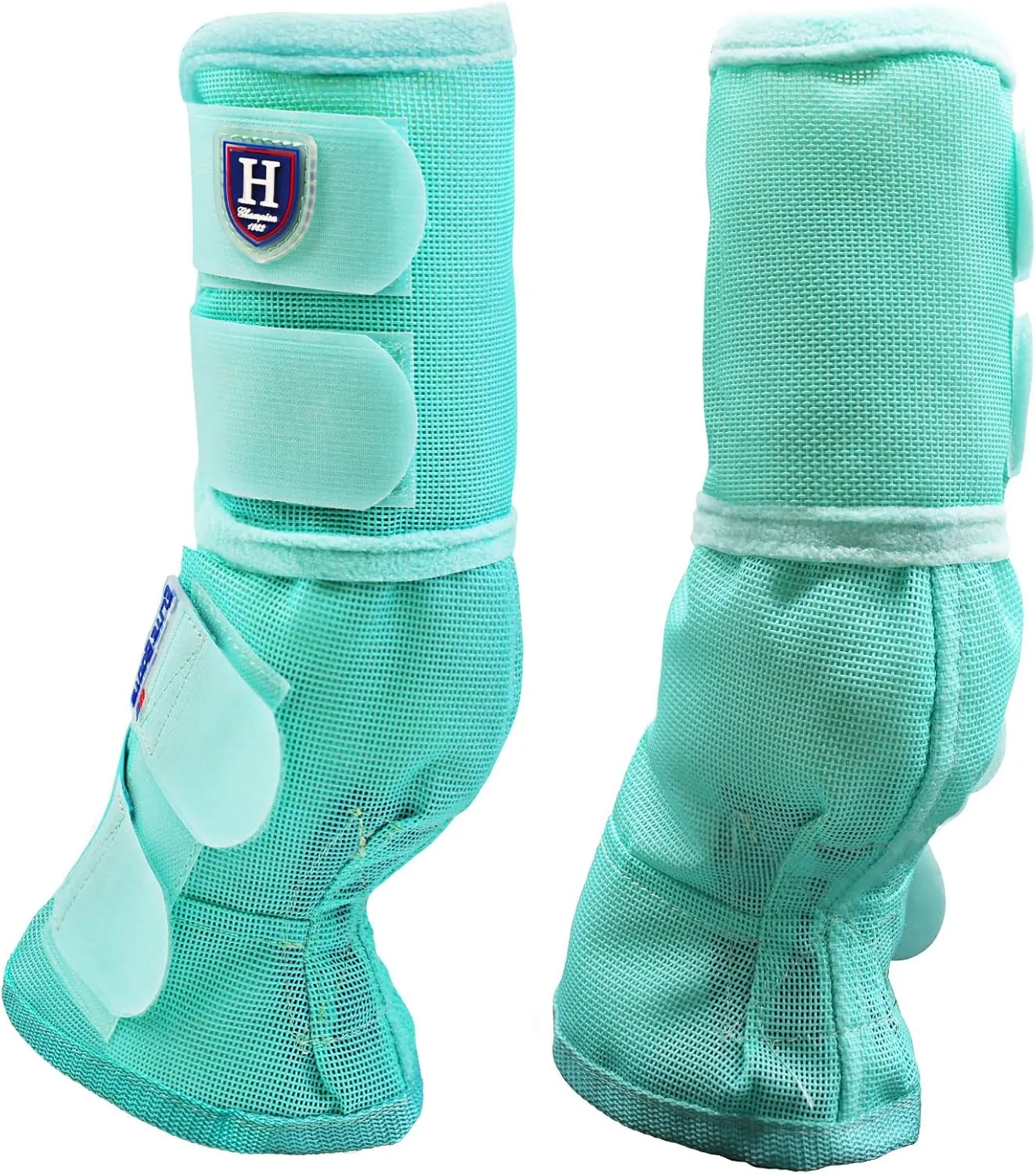 Harrison Howard Horse Fly Boots Perfect Contoured Fit Leg Guards Dense Mesh Boots with Ventilated Comfort Reliable Protection from Summer Elements Set of 4 Mint XL