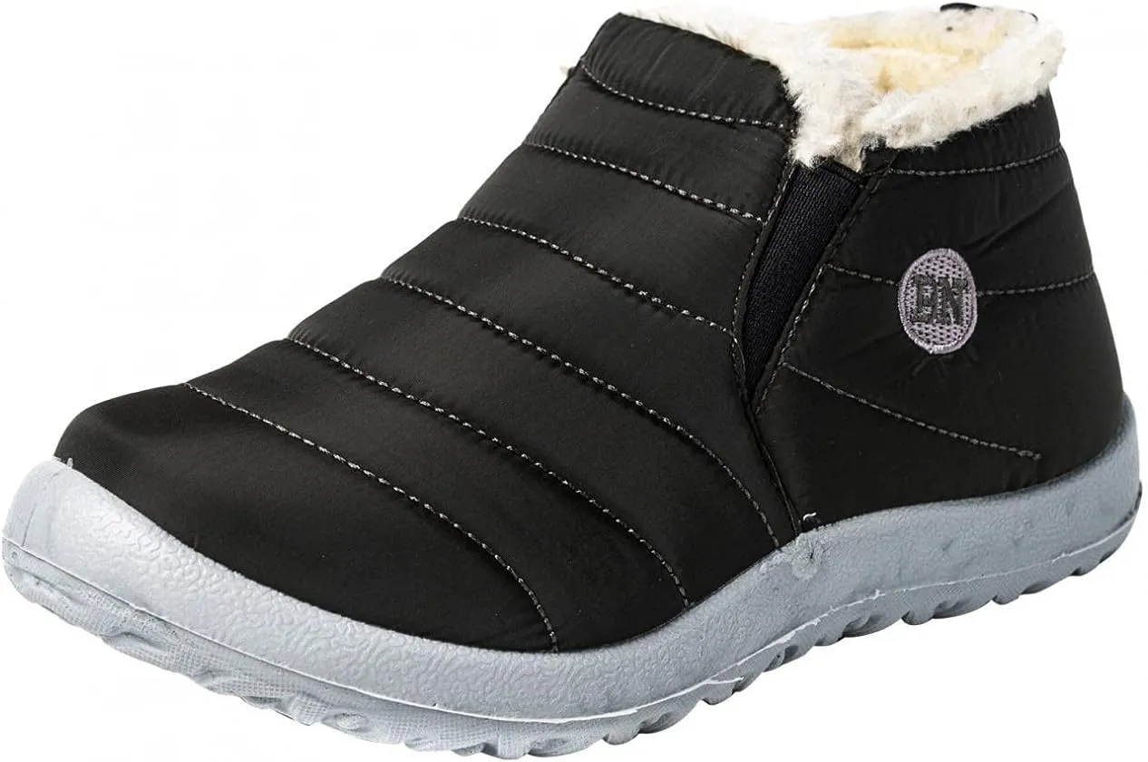 Hbeylia Winter Snow Boots For Women Lightweight Outdoor Sport Non Slip Slip-On Flats Ankle Booties With Fleece Lined Fuzzy Fashion Sneakers Walking Running Shoes Waterproof Thermal Fur Short Boots