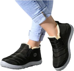 Hbeylia Winter Snow Boots For Women Lightweight Outdoor Sport Non Slip Slip-On Flats Ankle Booties With Fleece Lined Fuzzy Fashion Sneakers Walking Running Shoes Waterproof Thermal Fur Short Boots