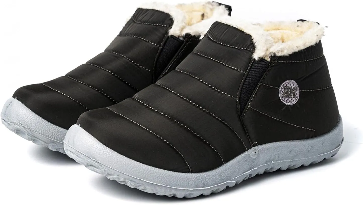 Hbeylia Winter Snow Boots For Women Lightweight Outdoor Sport Non Slip Slip-On Flats Ankle Booties With Fleece Lined Fuzzy Fashion Sneakers Walking Running Shoes Waterproof Thermal Fur Short Boots