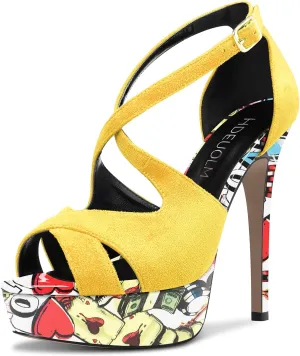 HDEUOLM Women Stiletto High Platform Heel Peep Open Toe Sandals Ankle Strap Wedding Dress 4.7 Inches Heels