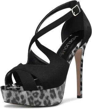 HDEUOLM Women Stiletto High Platform Heel Peep Open Toe Sandals Ankle Strap Wedding Dress 4.7 Inches Heels