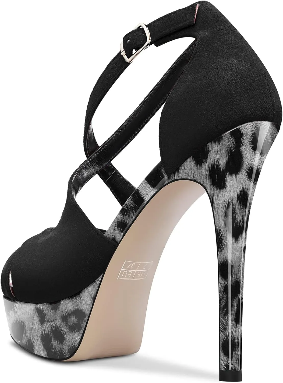 HDEUOLM Women Stiletto High Platform Heel Peep Open Toe Sandals Ankle Strap Wedding Dress 4.7 Inches Heels