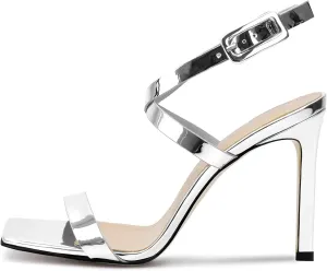 Heels For Women Stiletto High Heel Square Open Toe Dress Party Shoes For Women Adjustable Ankle Strap Heel