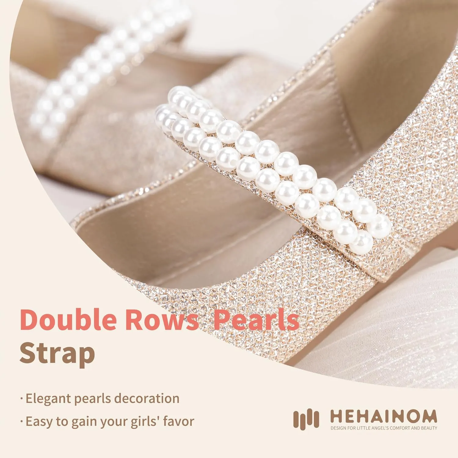 Hehainom Toddler Flower Girls Dress Shoes, Mary Jane Princess Ballet Flats with Bow and Peals for Party School
