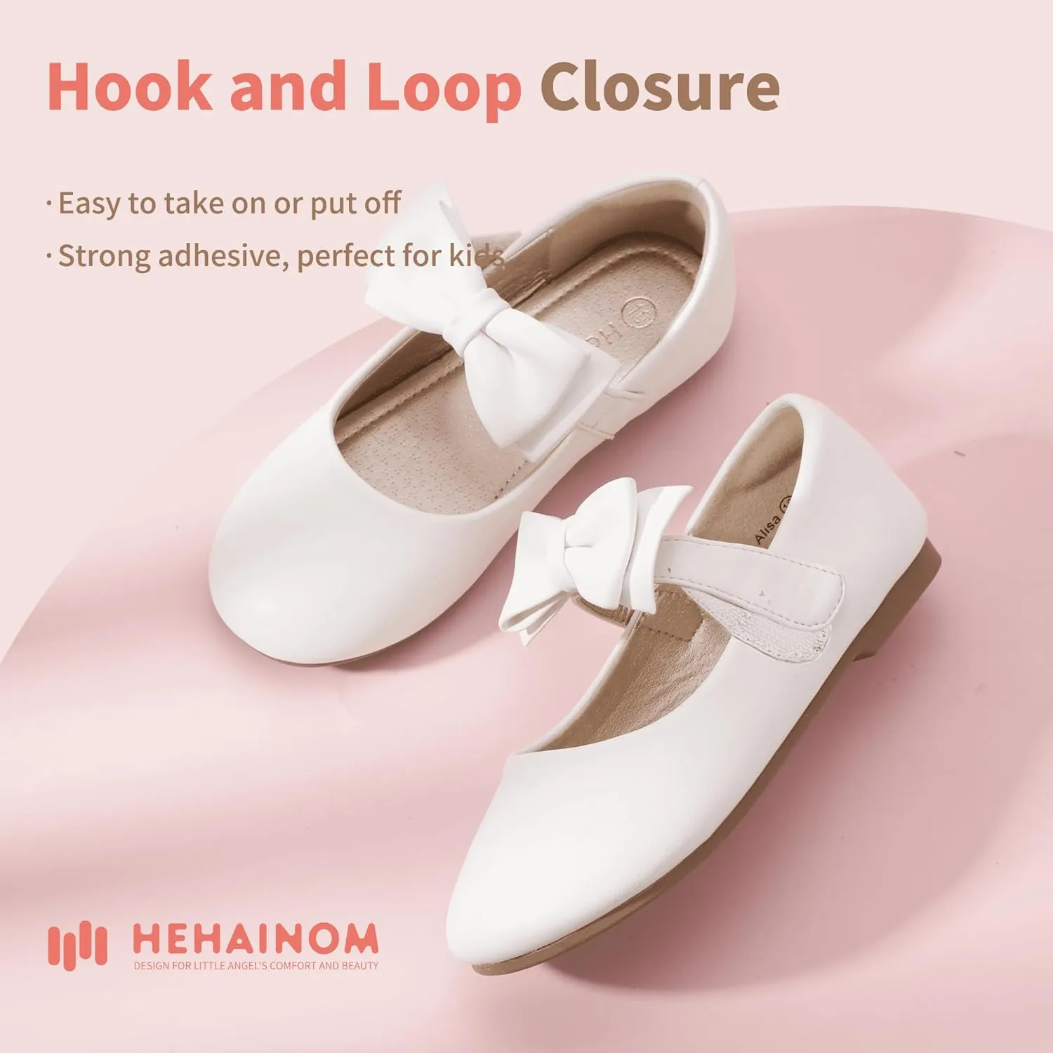 Hehainom Toddler Flower Girls Dress Shoes, Mary Jane Princess Ballet Flats with Bow and Peals for Party School