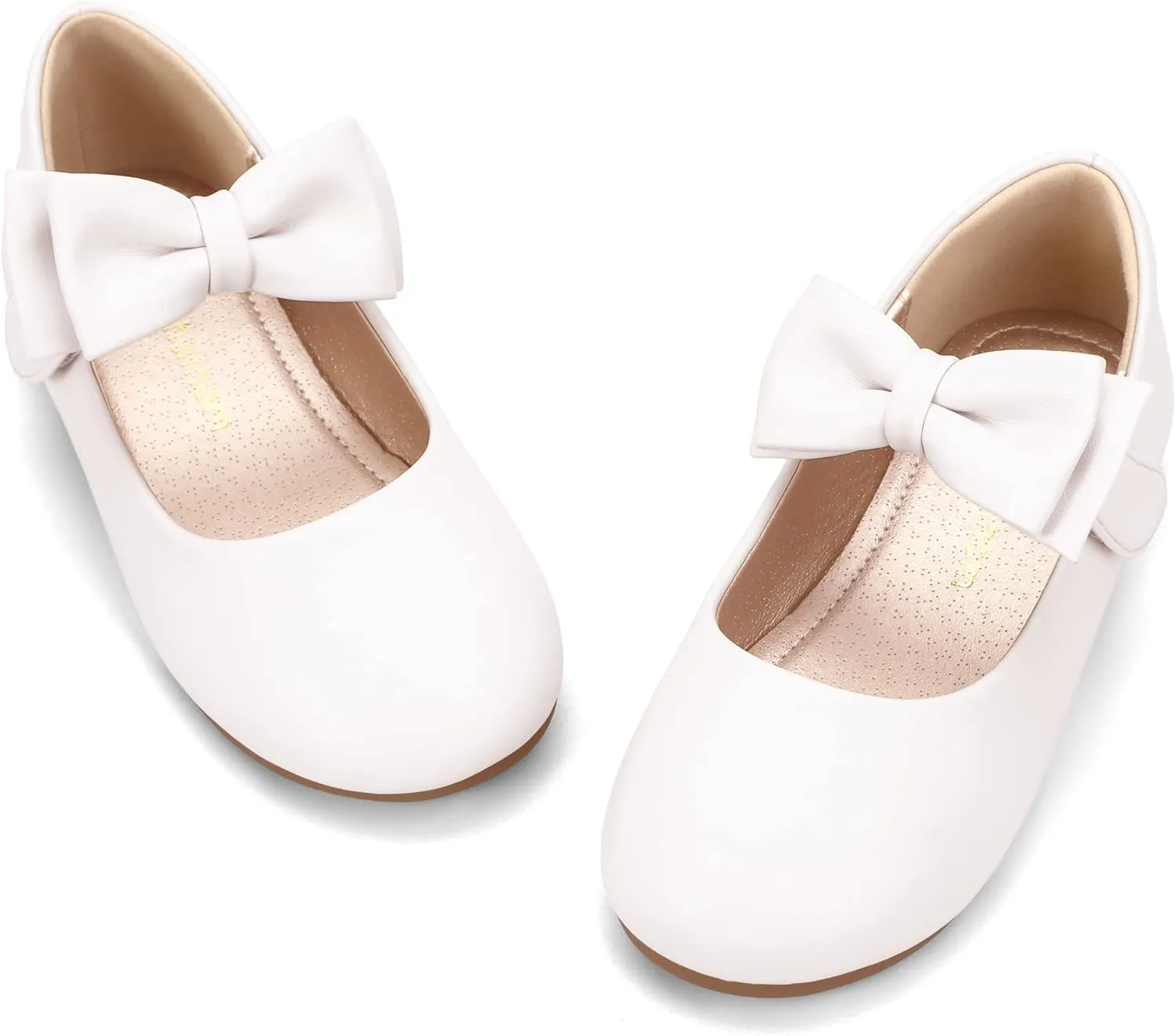 Hehainom Toddler Flower Girls Dress Shoes, Mary Jane Princess Ballet Flats with Bow and Peals for Party School