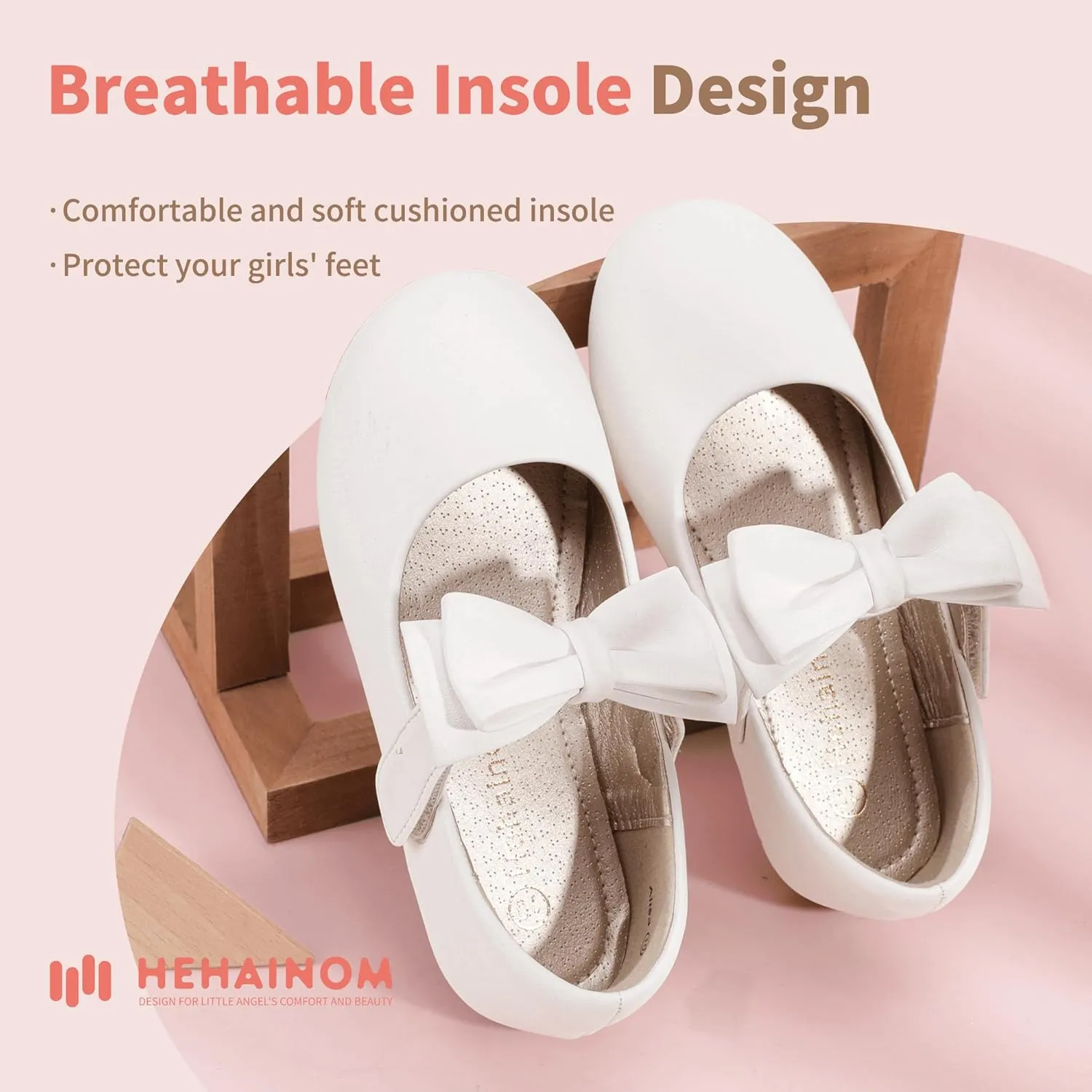 Hehainom Toddler Flower Girls Dress Shoes, Mary Jane Princess Ballet Flats with Bow and Peals for Party School
