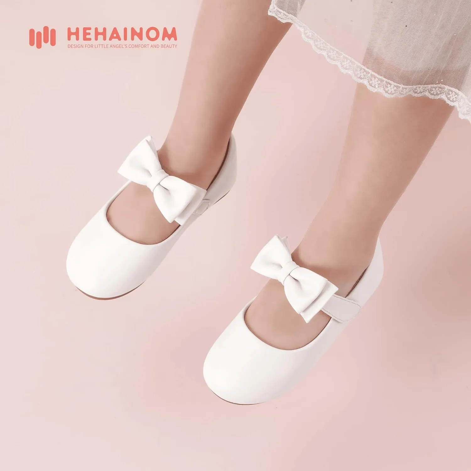 Hehainom Toddler Flower Girls Dress Shoes, Mary Jane Princess Ballet Flats with Bow and Peals for Party School
