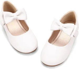 Hehainom Toddler Flower Girls Dress Shoes, Mary Jane Princess Ballet Flats with Bow and Peals for Party School