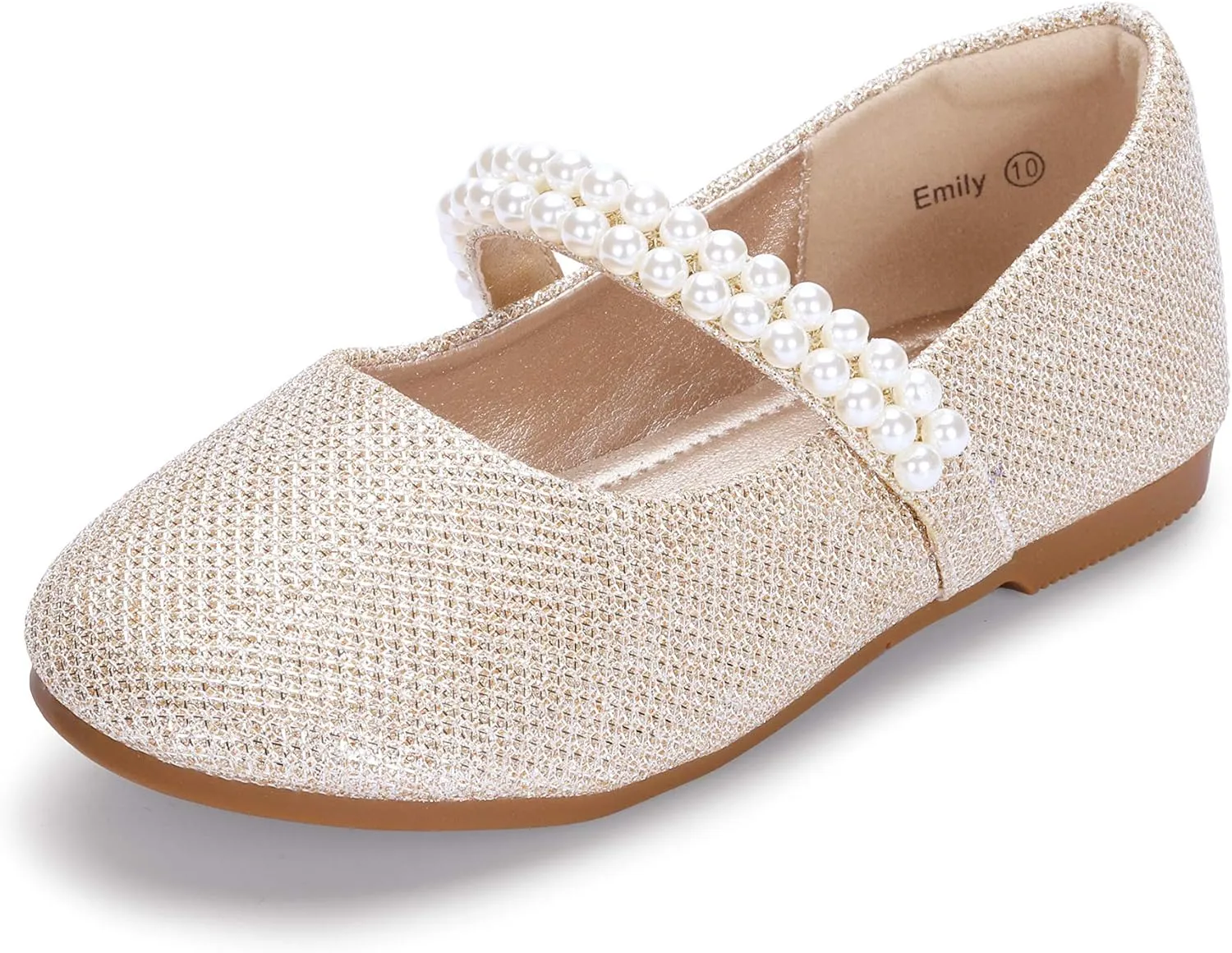 Hehainom Toddler Flower Girls Dress Shoes, Mary Jane Princess Ballet Flats with Bow and Peals for Party School