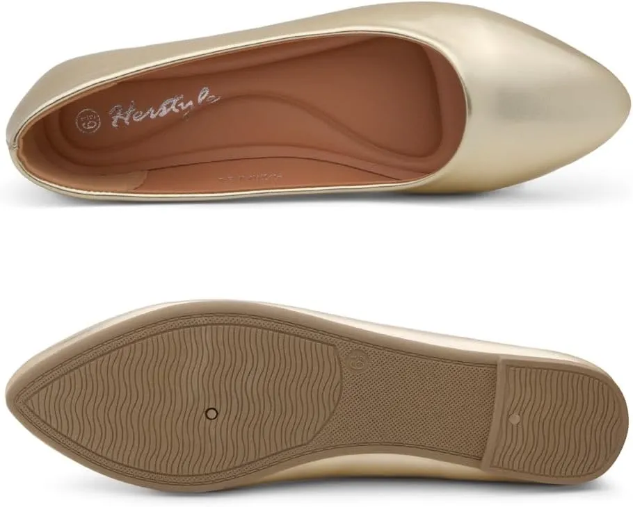 Herstyle Elina Women's Flats, Pointed Toe Ballet Flat Shoes, Slip-On Dressy Flats, Comfortable Casual Ballerina Shoes for Daily Wear, Work, Office, and Party