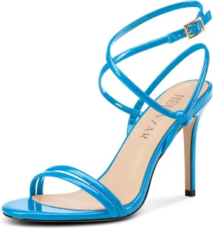 HEUIVZAR Womens Strappy Lace-up Stiletto High Heel Sandals Open Toe Ankle Strap Slingback Party Sexy Dress Shoes Patent Leather 3.9 Inches Heels