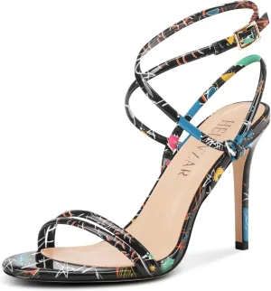 HEUIVZAR Womens Strappy Lace-up Stiletto High Heel Sandals Open Toe Ankle Strap Slingback Party Sexy Dress Shoes Patent Leather 3.9 Inches Heels