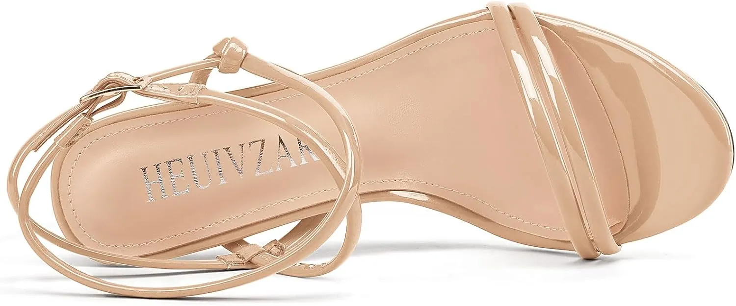HEUIVZAR Womens Strappy Lace-up Stiletto High Heel Sandals Open Toe Ankle Strap Slingback Party Sexy Dress Shoes Patent Leather 3.9 Inches Heels