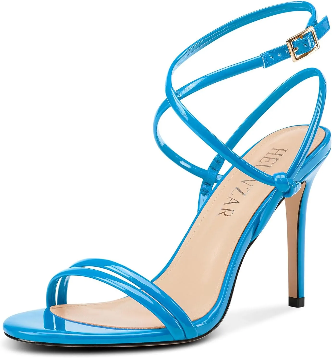 HEUIVZAR Womens Strappy Lace-up Stiletto High Heel Sandals Open Toe Ankle Strap Slingback Party Sexy Dress Shoes Patent Leather 3.9 Inches Heels