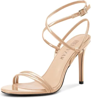 HEUIVZAR Womens Strappy Lace-up Stiletto High Heel Sandals Open Toe Ankle Strap Slingback Party Sexy Dress Shoes Patent Leather 3.9 Inches Heels