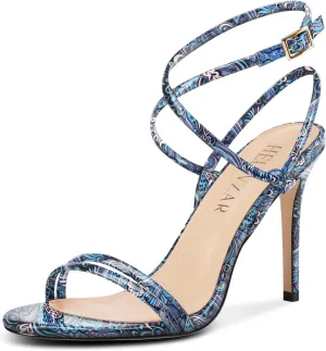 HEUIVZAR Womens Strappy Lace-up Stiletto High Heel Sandals Open Toe Ankle Strap Slingback Party Sexy Dress Shoes Patent Leather 3.9 Inches Heels