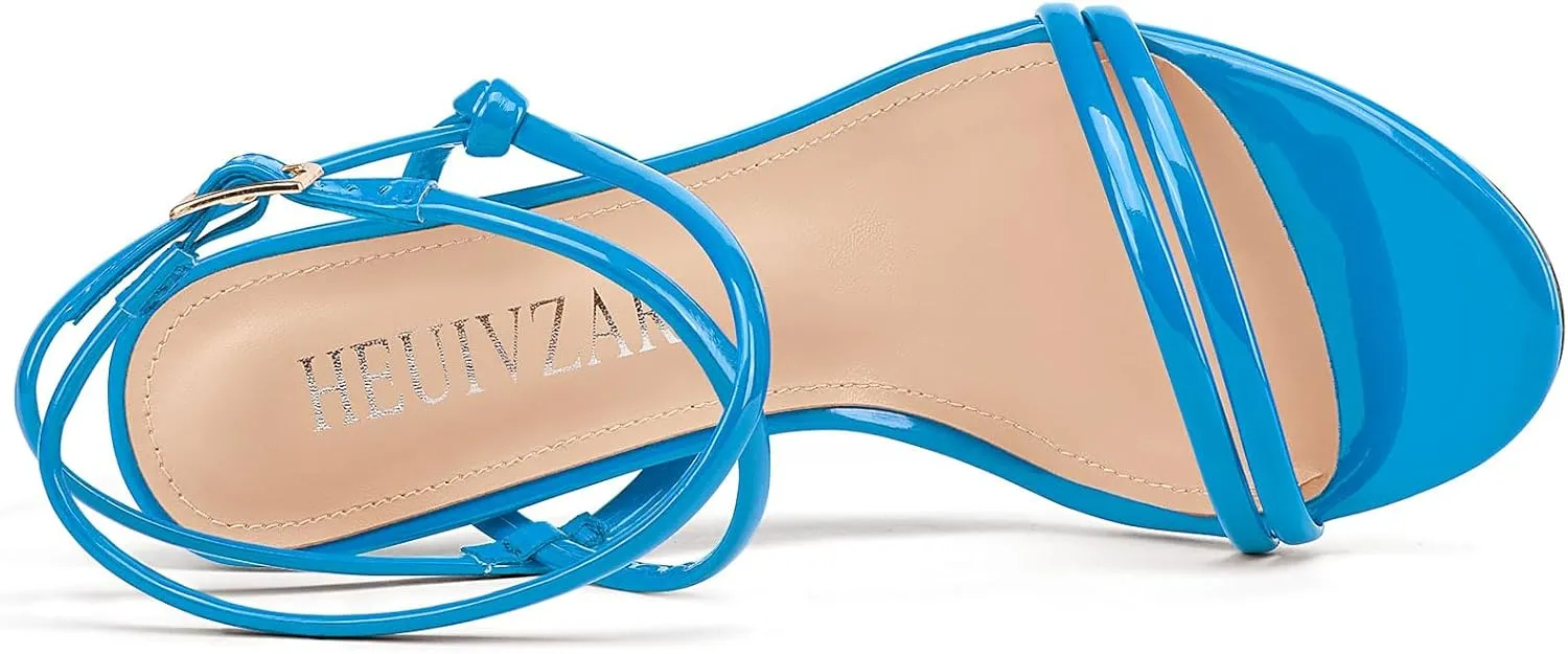 HEUIVZAR Womens Strappy Lace-up Stiletto High Heel Sandals Open Toe Ankle Strap Slingback Party Sexy Dress Shoes Patent Leather 3.9 Inches Heels