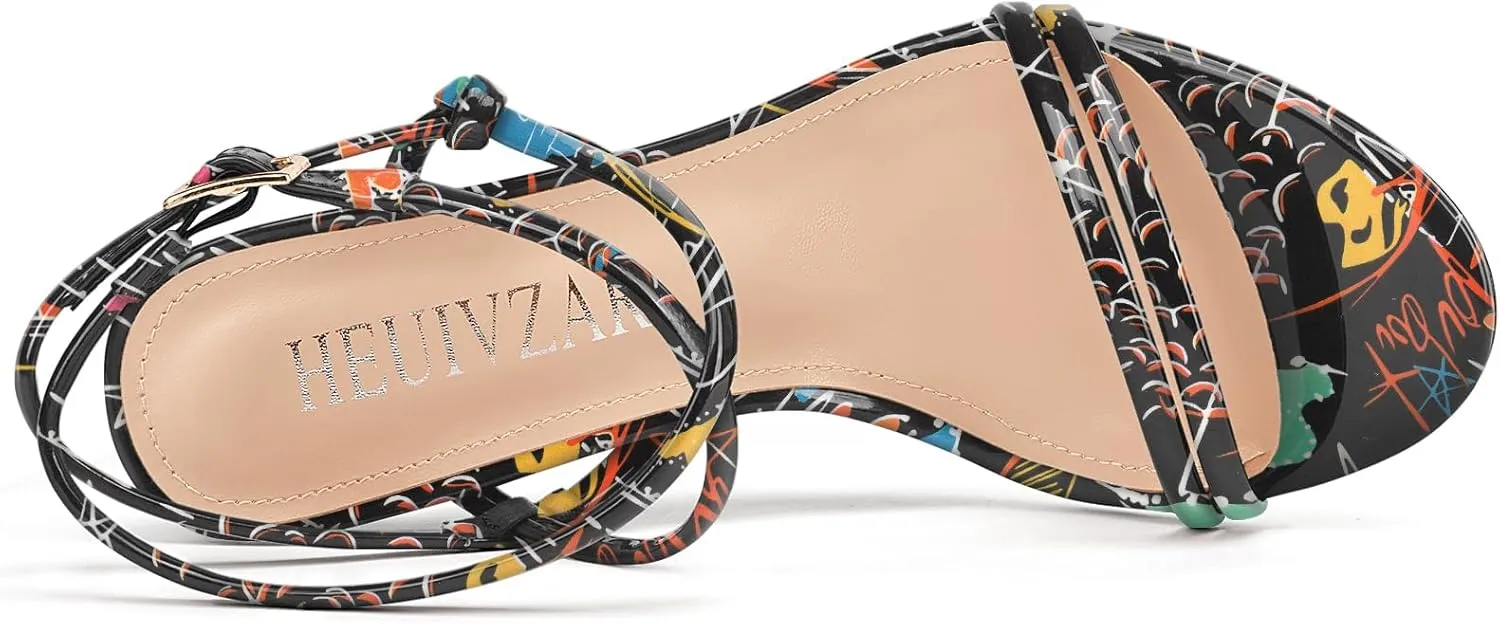 HEUIVZAR Womens Strappy Lace-up Stiletto High Heel Sandals Open Toe Ankle Strap Slingback Party Sexy Dress Shoes Patent Leather 3.9 Inches Heels