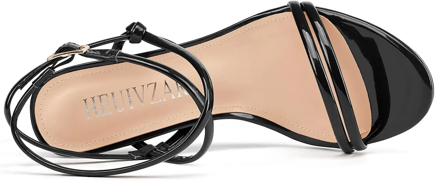 HEUIVZAR Womens Strappy Lace-up Stiletto High Heel Sandals Open Toe Ankle Strap Slingback Party Sexy Dress Shoes Patent Leather 3.9 Inches Heels