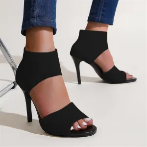 High Heel with Elastic Back 2025 Peep Toe Heels for Women Open Toe Elegant Stiletto Black Orthopedic Sandals Breathable Mesh Knit Elastic Design Upper Comfortable Shoes