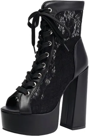 High Heels Women's Mesh Platform Sandals Boots Peep Toe Lace Up Pumps Party Dress Shoes 14cm