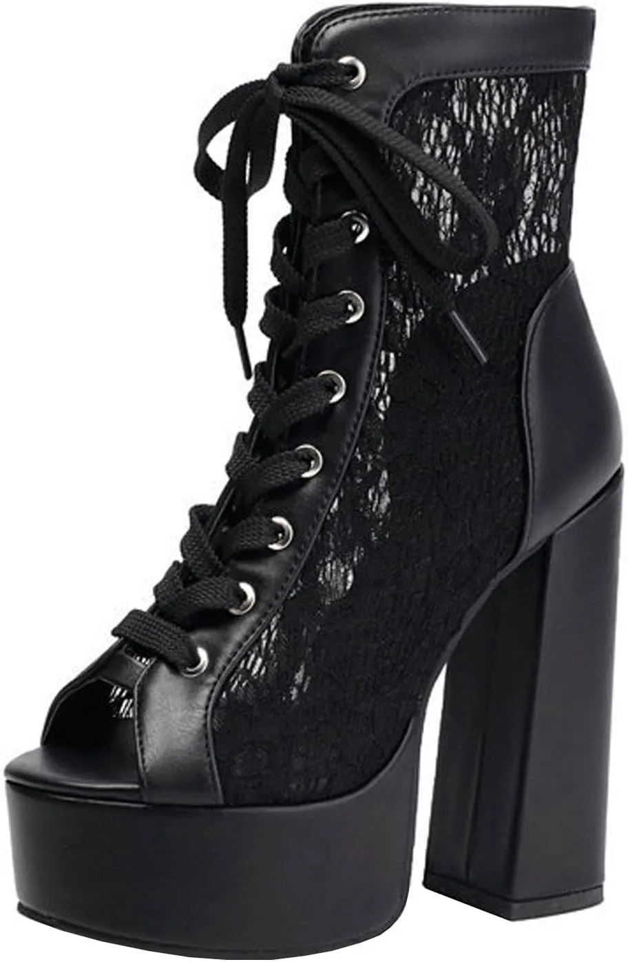 High Heels Women's Mesh Platform Sandals Boots Peep Toe Lace Up Pumps Party Dress Shoes 14cm