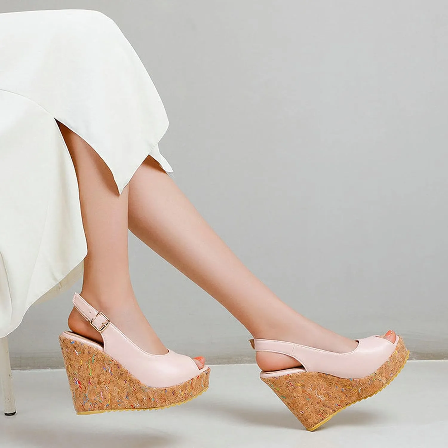 High Heels Women's Peep Toe Wedge Heel Platform Sandals Slingback Casual Party Dress Pumps Shoes 12cm
