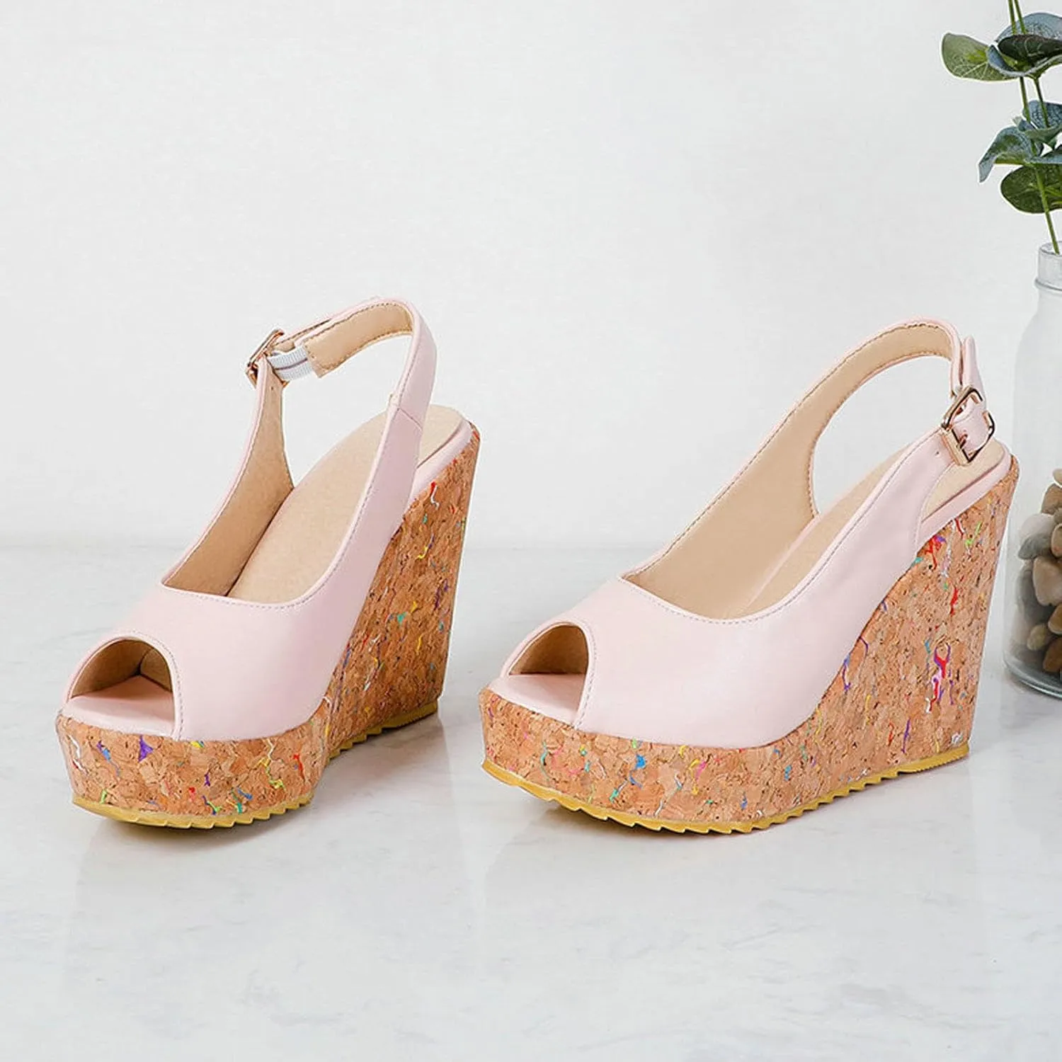 High Heels Women's Peep Toe Wedge Heel Platform Sandals Slingback Casual Party Dress Pumps Shoes 12cm