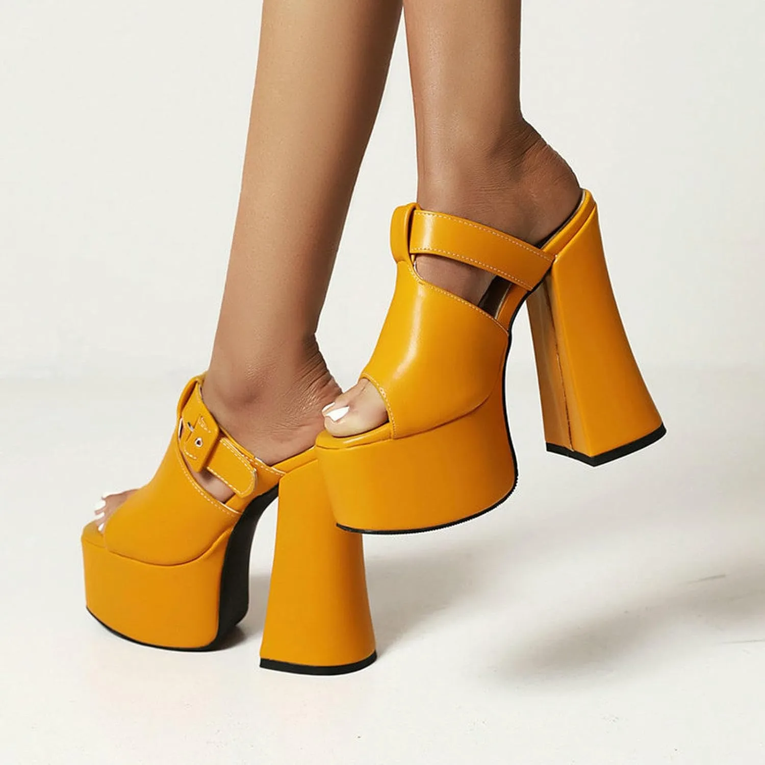 High Heels Womens Platform Chunky Heel Mules Open Toe Sandals Slip On Slides Dress Party Pumps Shoes 15cm