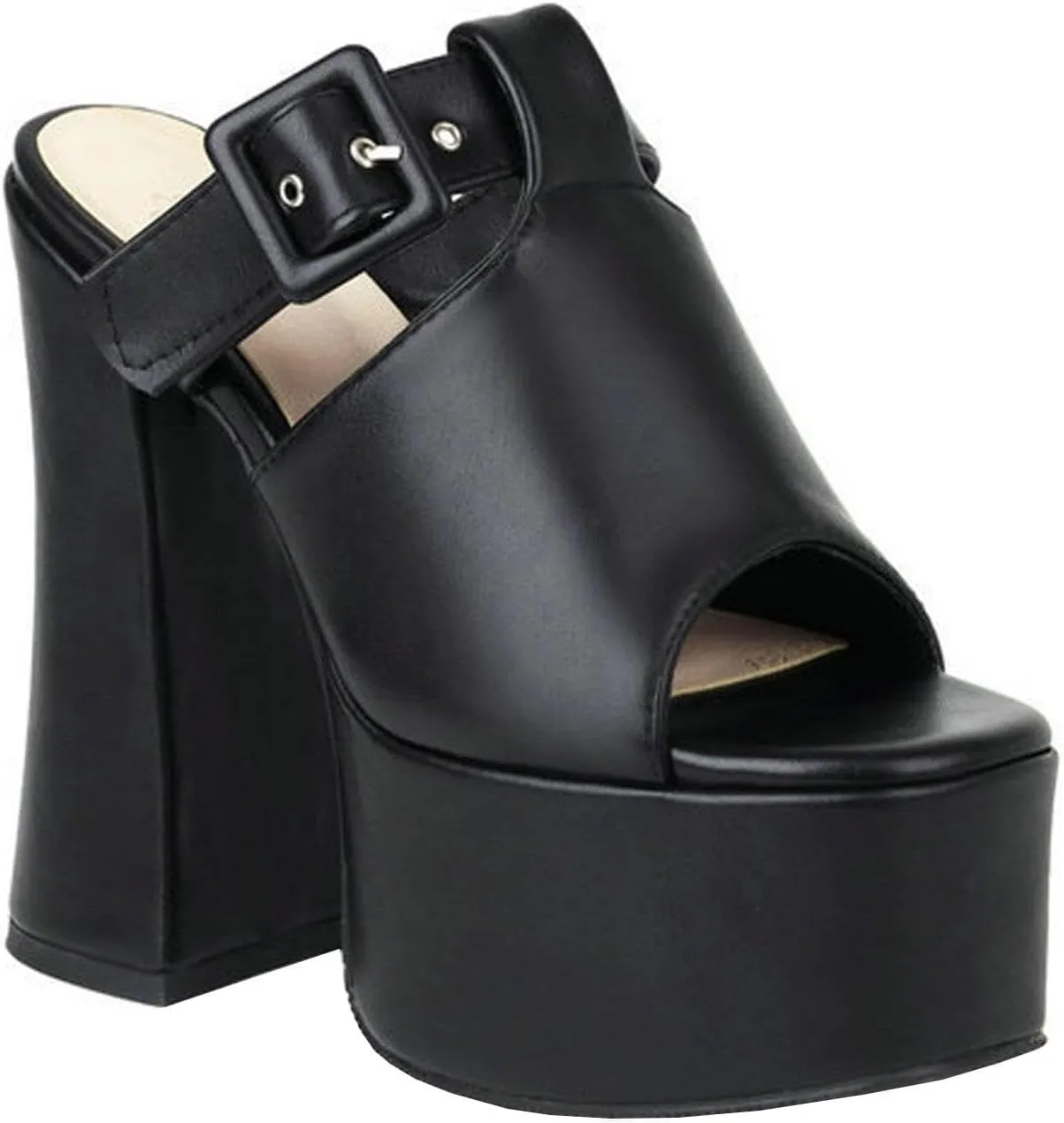 High Heels Womens Platform Chunky Heel Mules Open Toe Sandals Slip On Slides Dress Party Pumps Shoes 15cm