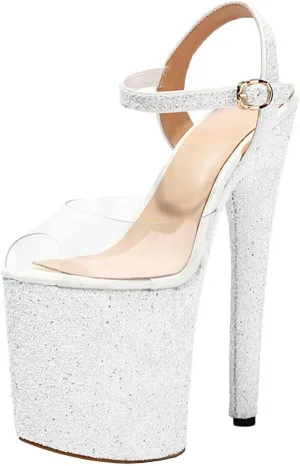 High Heels Women's Stiletto Open Toe Platform Sequins Sandals Slingback Pumps Party Dress Pole Dance Shoes 20cm