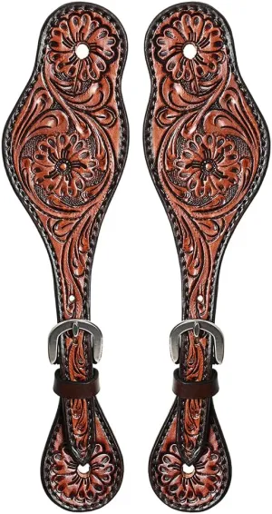 HILASON Western Leather Spur Straps Brown Floral Carving Rustic Vintage | Spur Straps | Leather Spur Straps | spur Straps for Women and Men | spur Straps Western