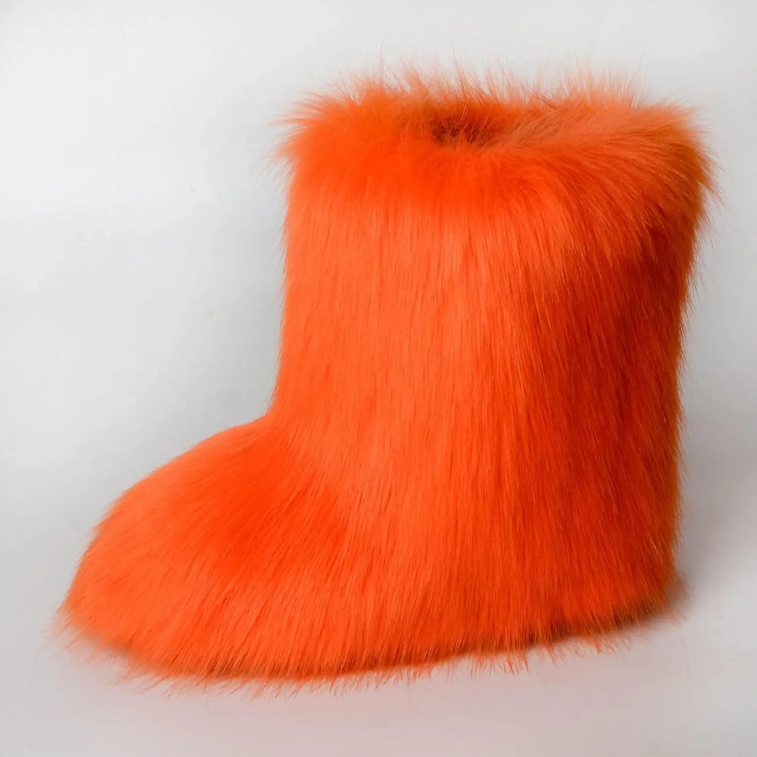 HINDOLA Womens Faux Fur Boots Winter Comfy Plush Warm Snow Boots Fuzzy Fluffy Furry Round Toe Suede Boots Comfortable Winter Ankle Booties Anti Slip Outdoor Indoor Flat Shoes