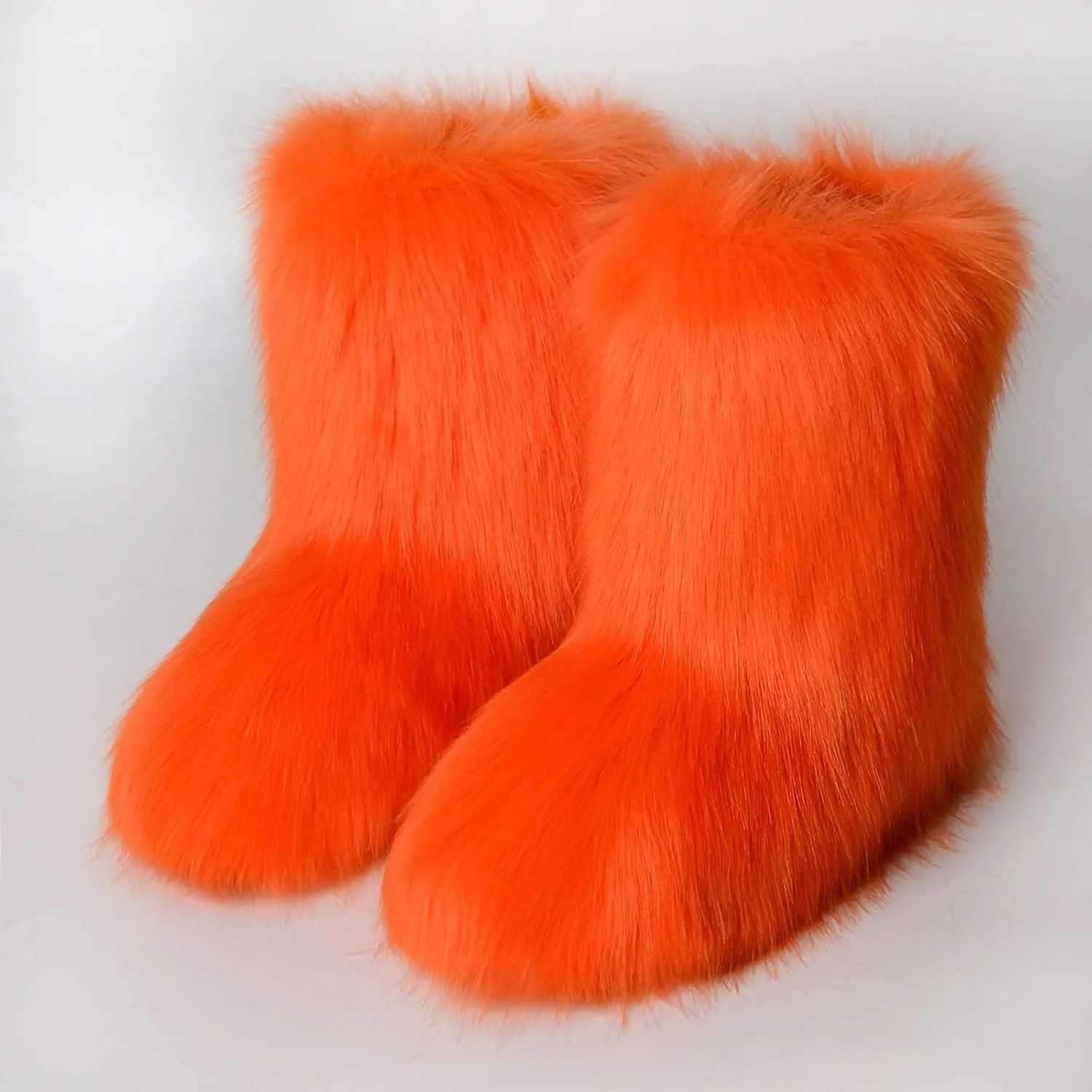 HINDOLA Womens Faux Fur Boots Winter Comfy Plush Warm Snow Boots Fuzzy Fluffy Furry Round Toe Suede Boots Comfortable Winter Ankle Booties Anti Slip Outdoor Indoor Flat Shoes