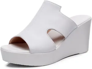 HNVAVQ Women's Wedge Slides Sandals Summer Open Toe Platform Slip On High Heel Casual Sandals Beach Comfortable Slippers