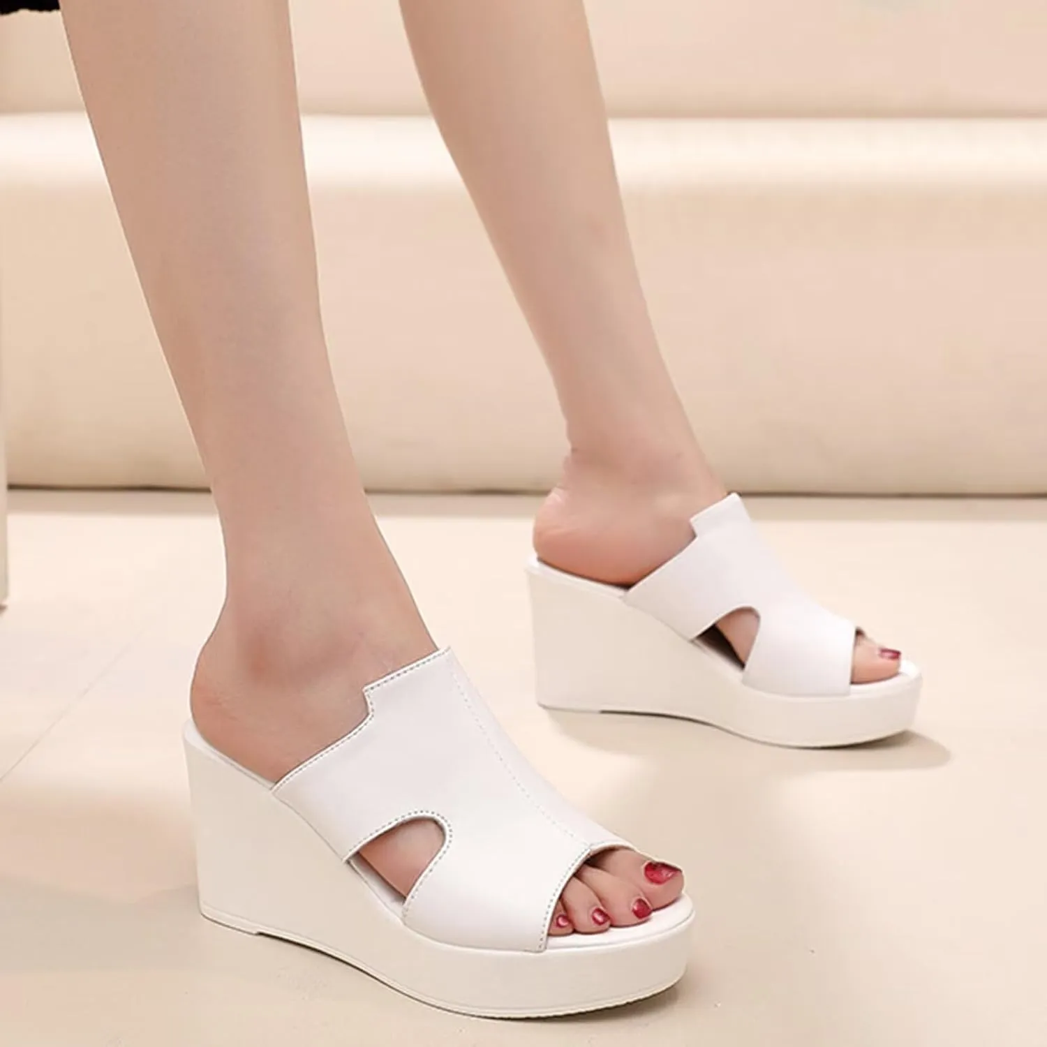 HNVAVQ Women's Wedge Slides Sandals Summer Open Toe Platform Slip On High Heel Casual Sandals Beach Comfortable Slippers