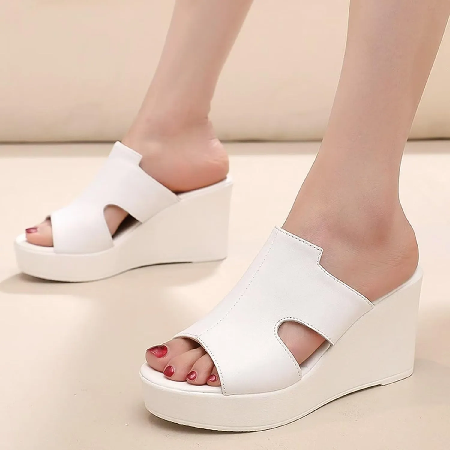 HNVAVQ Women's Wedge Slides Sandals Summer Open Toe Platform Slip On High Heel Casual Sandals Beach Comfortable Slippers