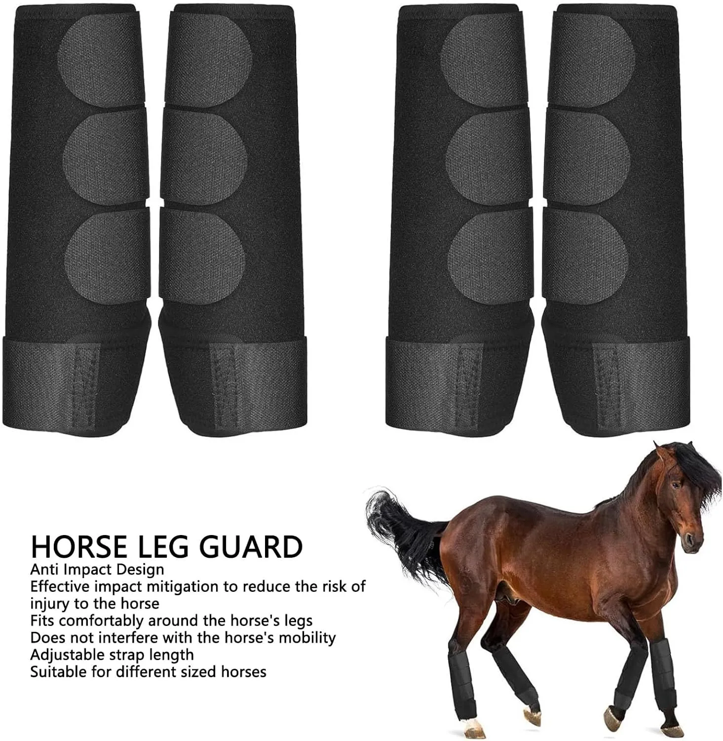 Horse Boots Protective Neoprene Shock Absorbing Reduce Impact Adjustable Straps Horse Leg Guards for Endurance Training