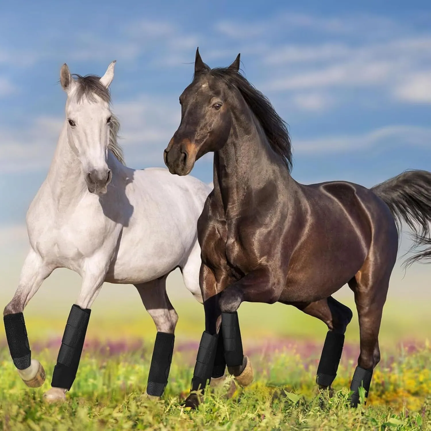 Horse Boots Protective Neoprene Shock Absorbing Reduce Impact Adjustable Straps Horse Leg Guards for Endurance Training