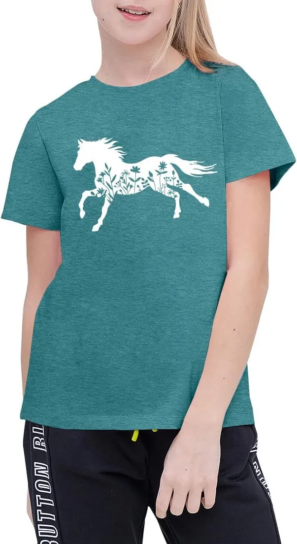 Horse Shirts for Girls Love Horses Shirt Youth Horseback Riding Casual Animal Graphic Tees 8-15 Year Old