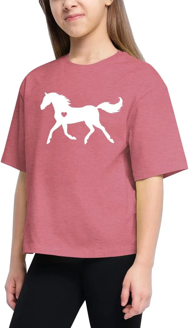 Horse Shirts for Girls Love Horses Shirt Youth Horseback Riding Casual Animal Graphic Tees 8-15 Year Old