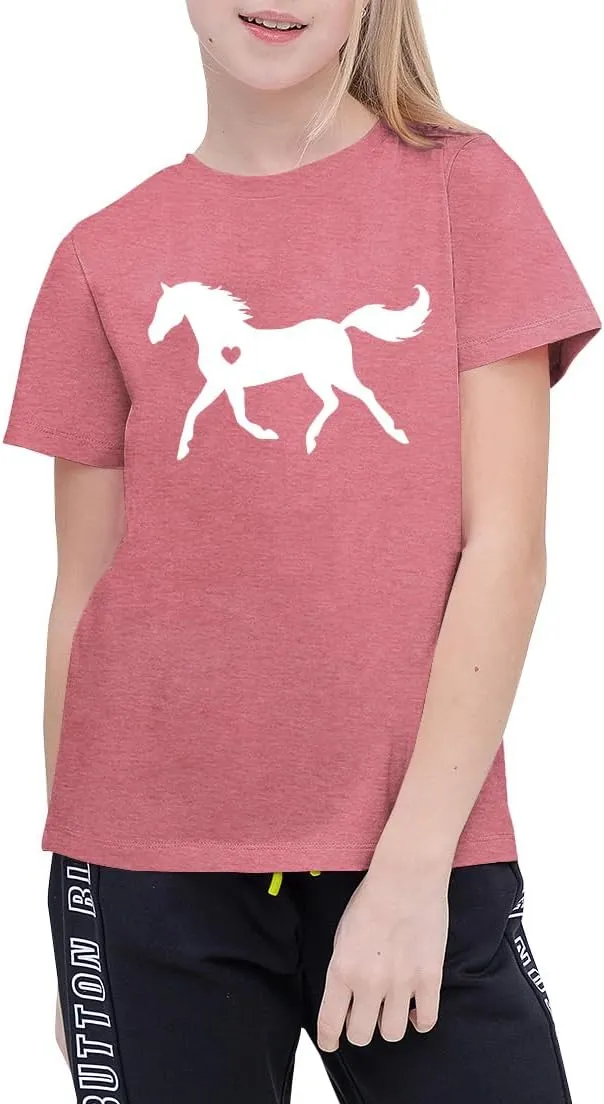 Horse Shirts for Girls Love Horses Shirt Youth Horseback Riding Casual Animal Graphic Tees 8-15 Year Old