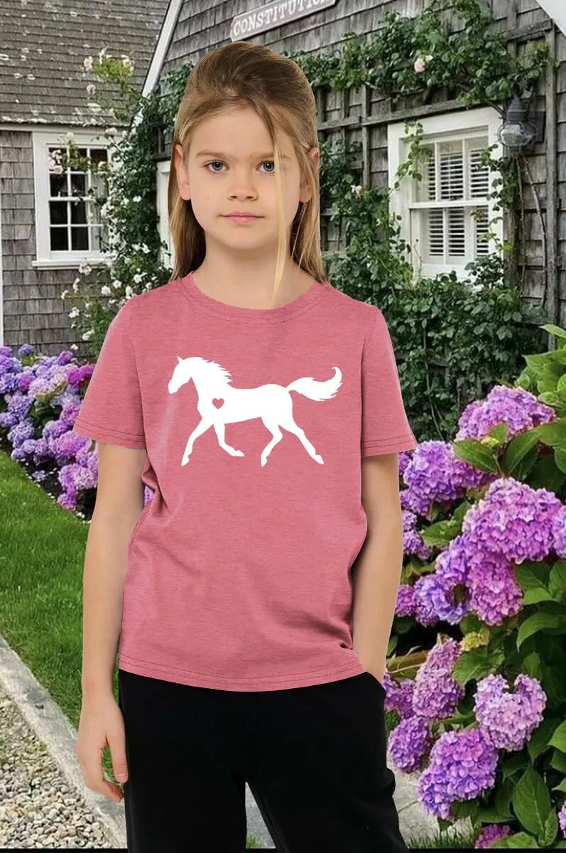 Horse Shirts for Girls Love Horses Shirt Youth Horseback Riding Casual Animal Graphic Tees 8-15 Year Old