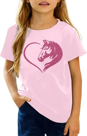 Horse Shirts for Girls Love Horses Shirt Youth Horseback Riding Casual Animal Graphic Tees 8-15 Year Old