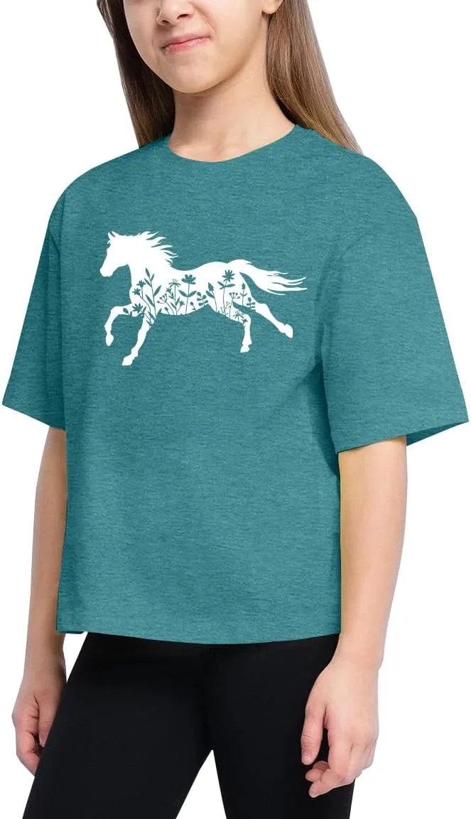 Horse Shirts for Girls Love Horses Shirt Youth Horseback Riding Casual Animal Graphic Tees 8-15 Year Old