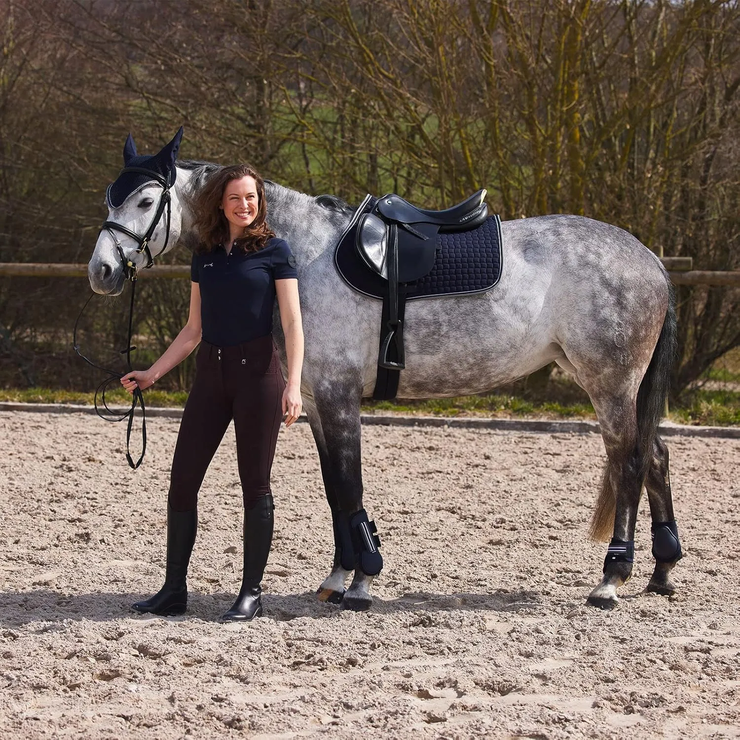 HORZE Adepto Padded All Purpose Quilted Equestrian Saddle Pad for Horses with Two-Tone Trim