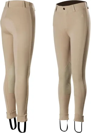 HORZE Nora Girls Leather Knee Patch Riding Pants | Kids Equestrian Jodhpur Breeches | Size Chart in Images